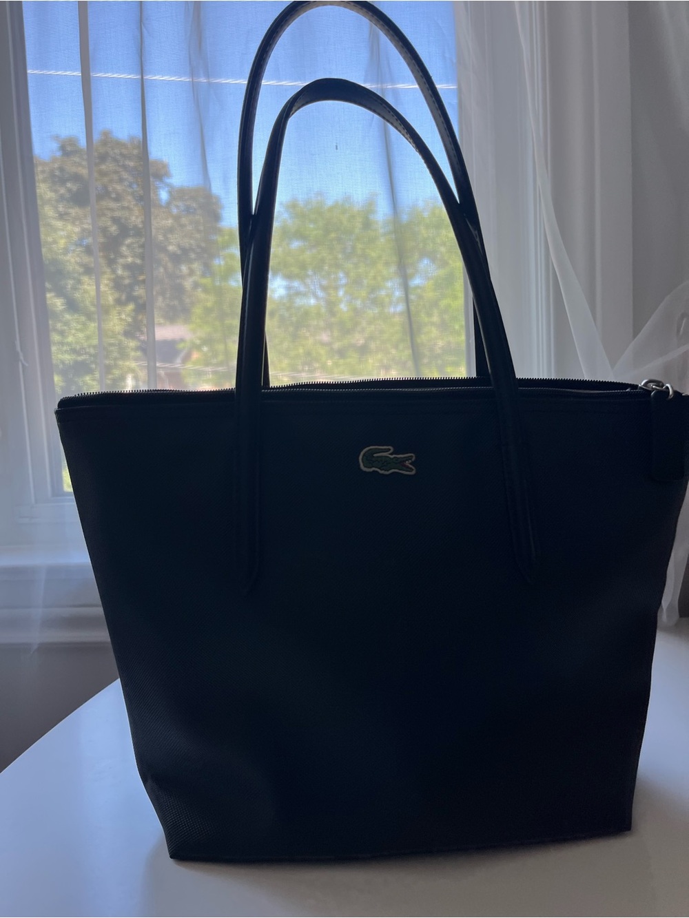 *AUTHENTIC* Lacoste Black Nylon Tote Bag- Leather Handles